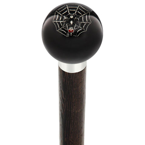 Royal Canes Skull & Spider Web Black Round Knob Cane w/ Custom Wood Shaft & Collar