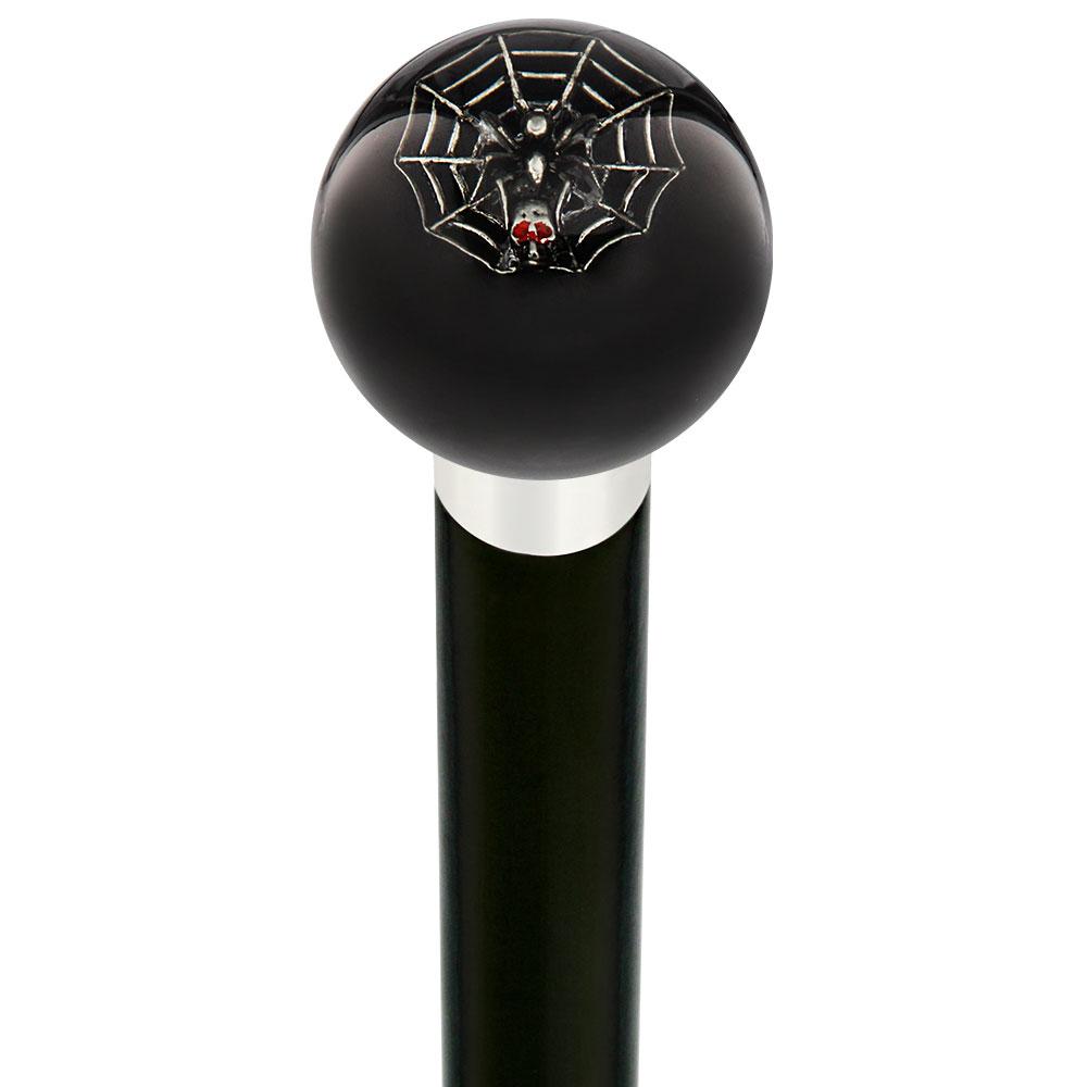 Royal Canes Skull & Spider Web Black Round Knob Cane w/ Custom Wood Shaft & Collar
