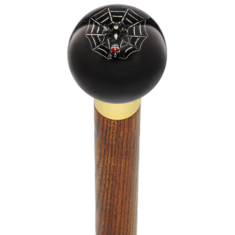 Royal Canes Skull & Spider Web Black Round Knob Cane w/ Custom Wood Shaft & Collar