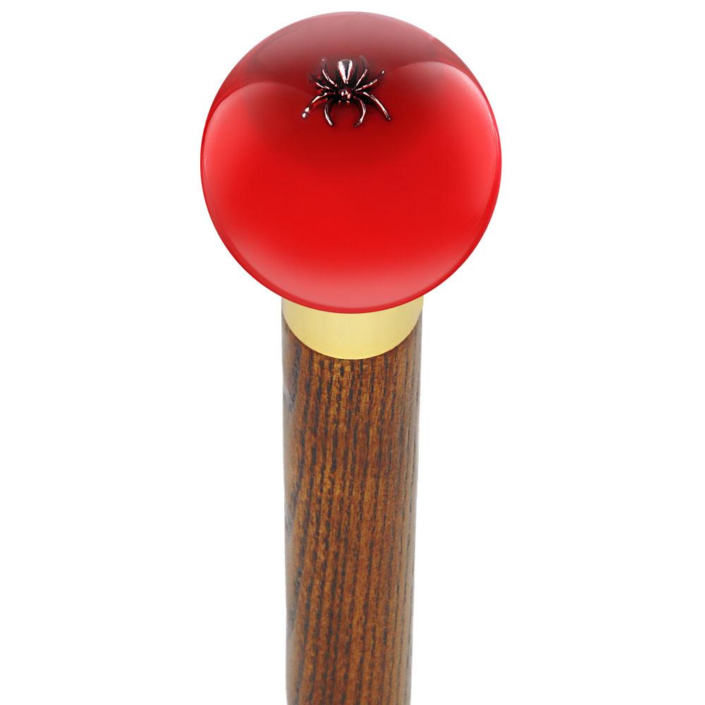 Royal Canes Itsy-Bitsy Spider Red Round Knob Cane w/ Custom Color Ash Shaft & Collar