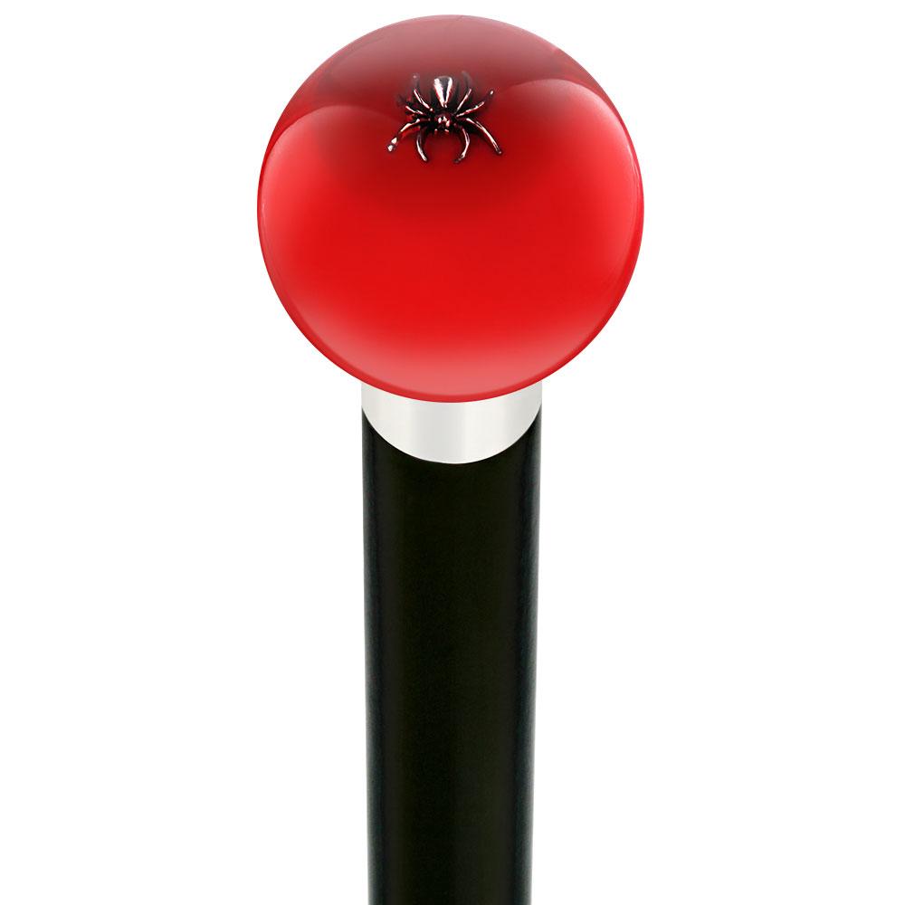 Royal Canes Itsy-Bitsy Spider Red Round Knob Cane w/ Custom Wood Shaft & Collar