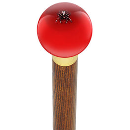 Royal Canes Itsy-Bitsy Spider Red Round Knob Cane w/ Custom Wood Shaft & Collar