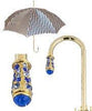 Royal Canes Gold Plated Tourist Handle Blue and Cream Striped Umbrella Cane