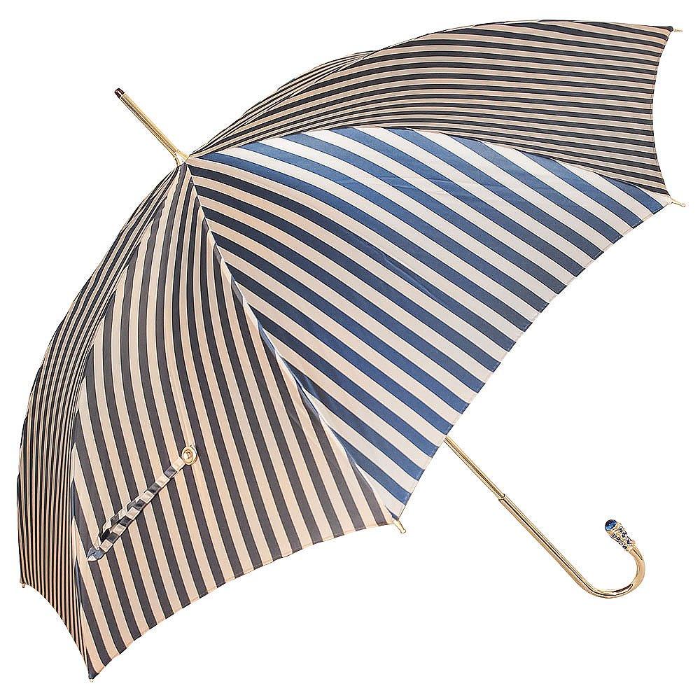 Royal Canes Gold Plated Tourist Handle Blue and Cream Striped Umbrella Cane