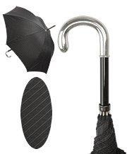 Royal Canes Silver 925r Tourist Handle Black Pinstriped Umbrella Walking Cane