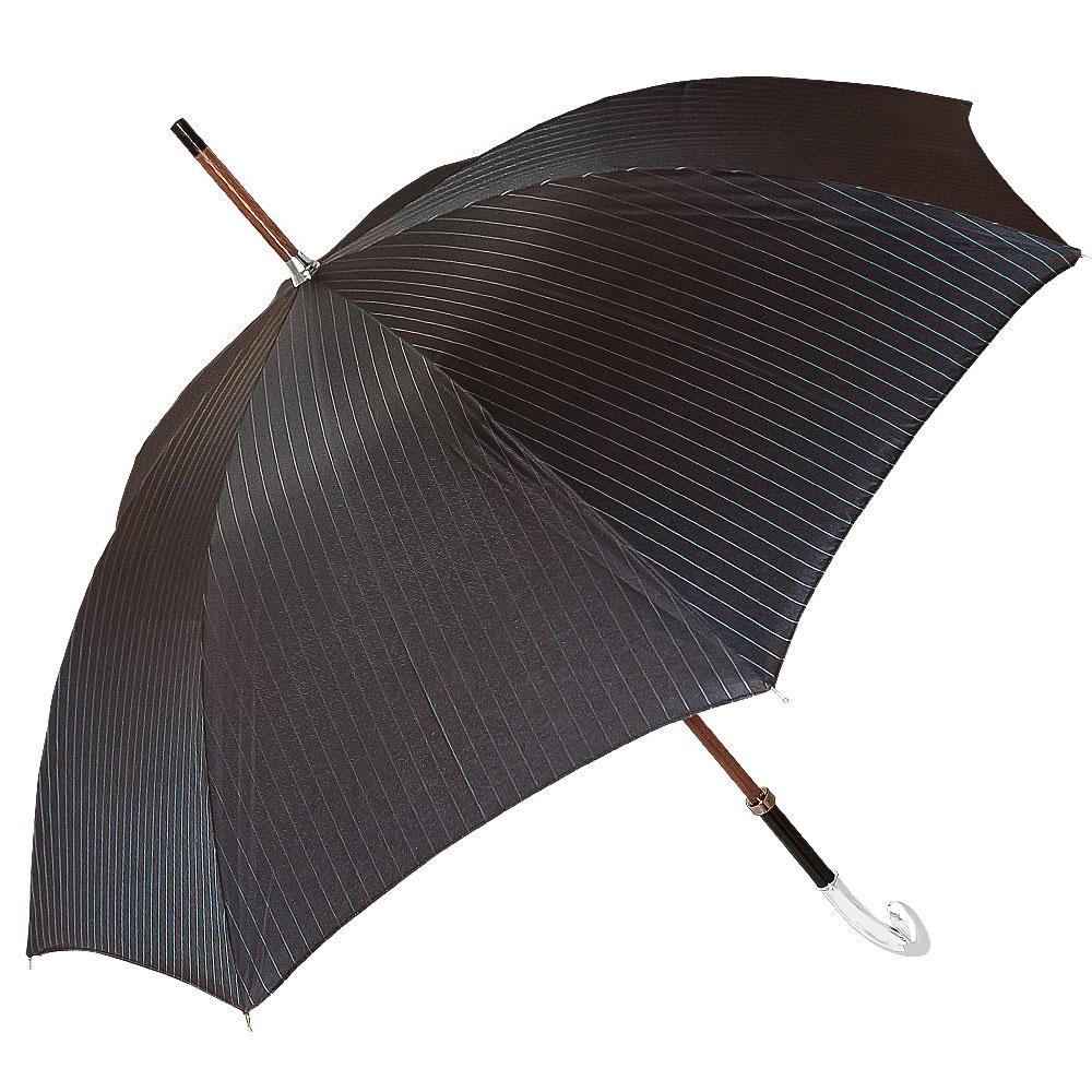 Royal Canes Silver 925r Tourist Handle Black Pinstriped Umbrella Walking Cane