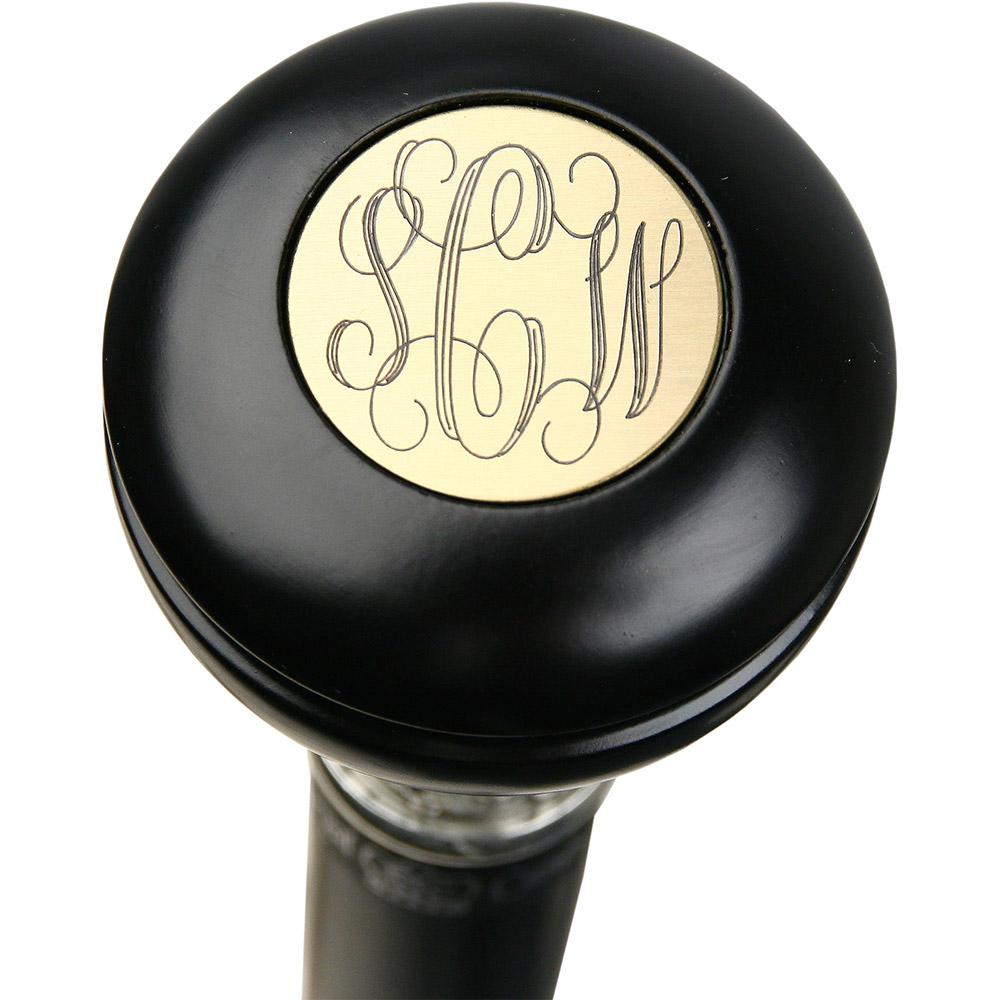 Personalized Engraved Knob Stick: Black Beechwood Shaft
