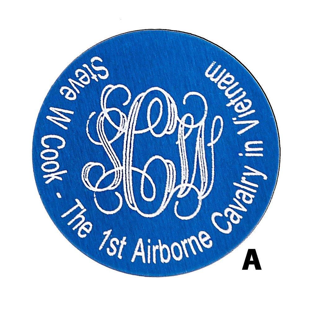 Royal Canes Custom Cane Engraving - Circle Blue Anodized Aluminum