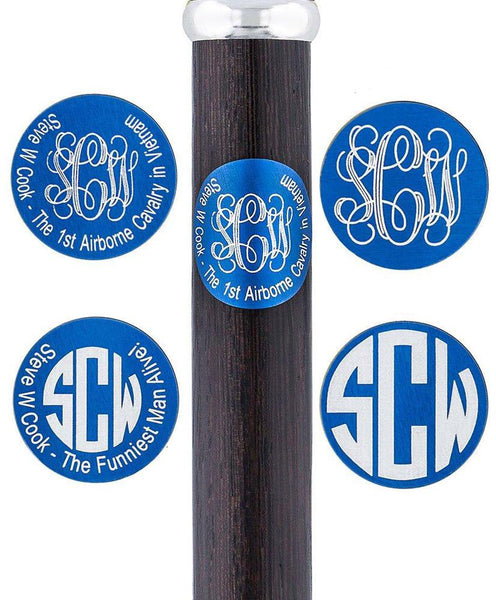 Royal Canes Custom Cane Engraving - Circle Blue Anodized Aluminum