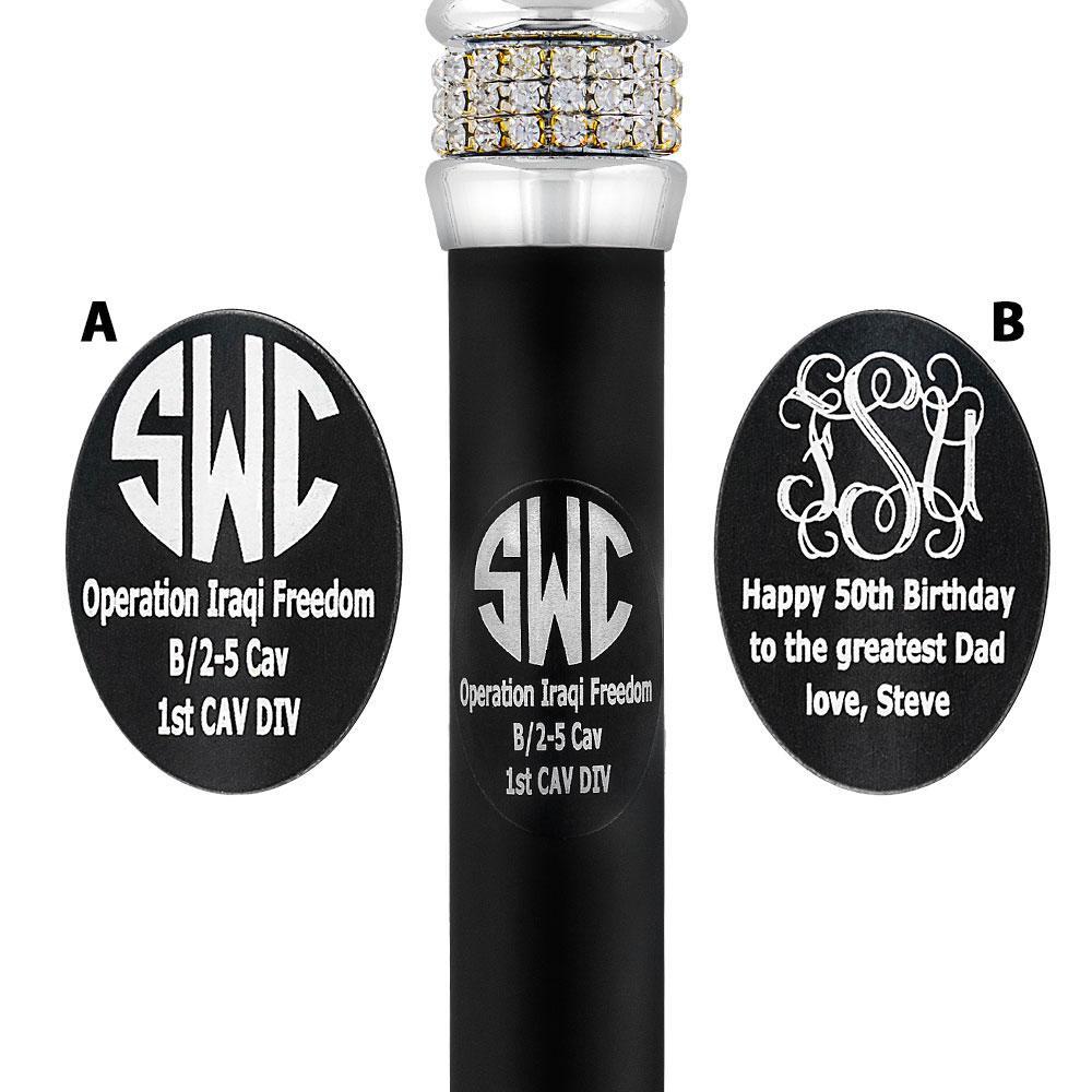 Royal Canes Custom Cane Engraving - Oval Black Anodized Aluminum