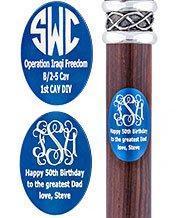 Royal Canes Custom Cane Engraving - Oval Blue Anodized Aluminum