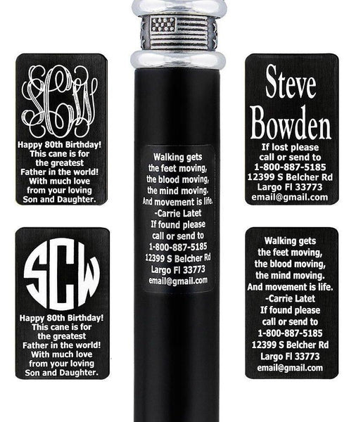 Royal Canes Custom Cane Engraving - Rectangle Black Anodized Aluminum