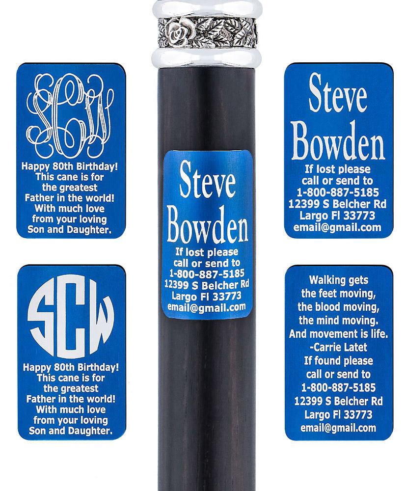 Royal Canes Custom Cane Engraving - Rectangle Blue Anodized Aluminum