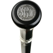 Royal Canes Stainless Steel Flat-Top Knob-Handle Cane with Custom Engraving and Black Wooden Shaft