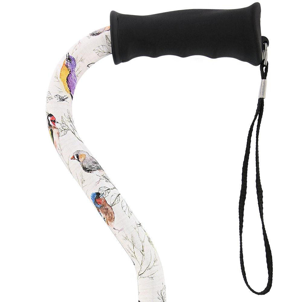 Royal Canes Watercolor Bird Convertible Quad Base Walking Cane with Comfort Grip - Adjustable Shaft