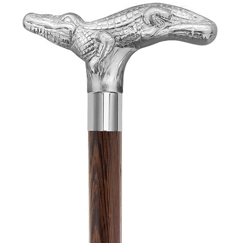 Royal Canes Chrome Plated Alligator Handle Walking Cane w/ Custom Shaft and Collar