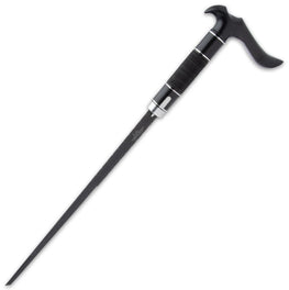 Black Oxide Wire Wrapped Sword Cane with Wooden Shaft & Metal Handle - 7CR17 Steel Blade
