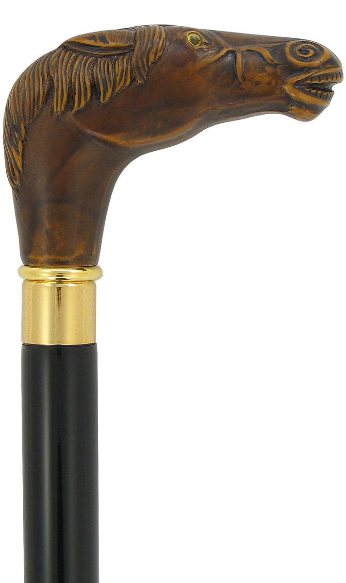 Brown Horse Head Walking Stick With Black Beechwood Shaft and Brass Co