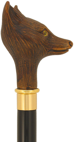 Vista International Fox Head Walking Stick With Black Beechwood Shaft and Brass Collar