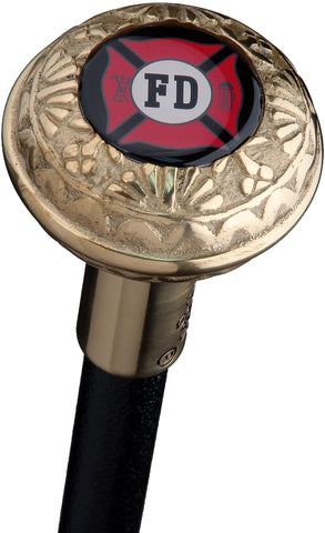 West Georgia Golf Fire Fighter Brass Doorknob Handle Walking Stick with Black Aluminum Alloy Shaft