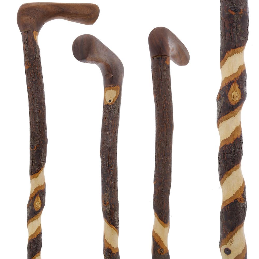 Whistle Creek Spiraled Hickory with Walnut Handle Walking Cane