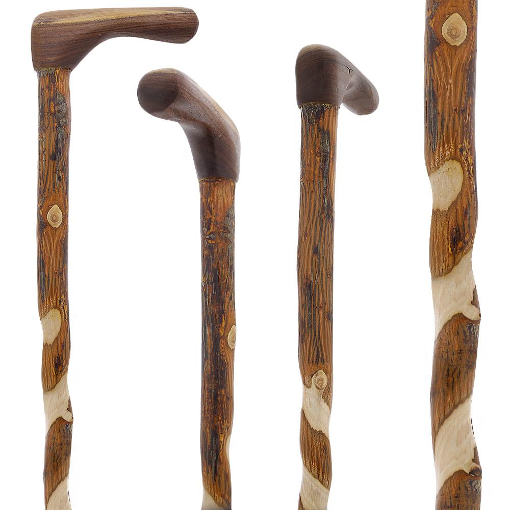 Whistle Creek Spiraled Hickory with Walnut Handle Walking Cane